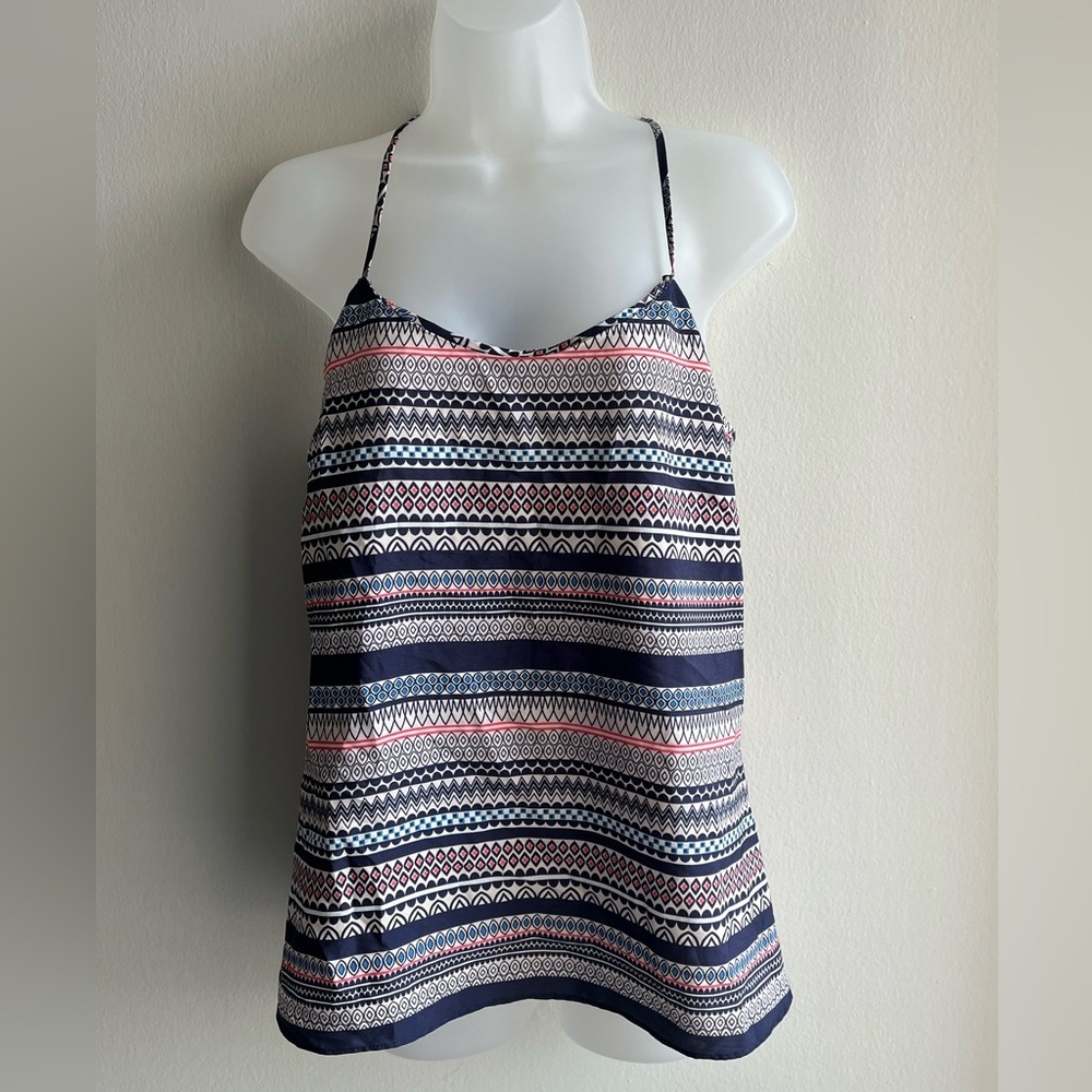 J Crew Navy & White Boho Patterned Halter Tank Top